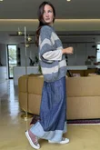  Big Softie Block Stripe Cap Sleeve Knit Top Steel /15=